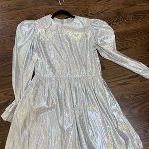 Batsheva squareneck mini prairie dress (Metallic)